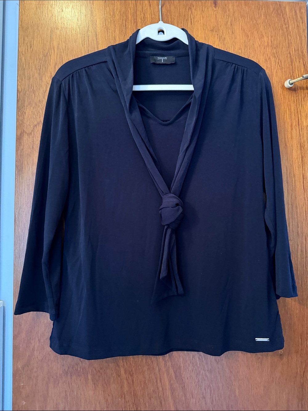 Tahari Black Tie-Neck Long Sleeve Blouse